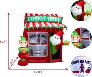 inflable de navidad de tienda de galletas de santa claus de color verde, rojo, y blanco